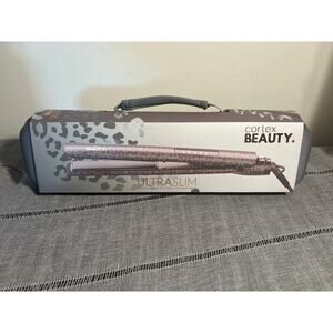 1” Cortex Beauty digital flat iron with travel case in cheetah print